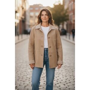 Charles Klein Women's Tan Leather‎ Sherpa Lined Jacket Medium